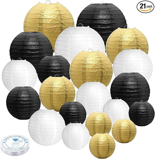 21Pcs Paper Lanterns, 4-10in Round Hanging Decor by GCVOPTON