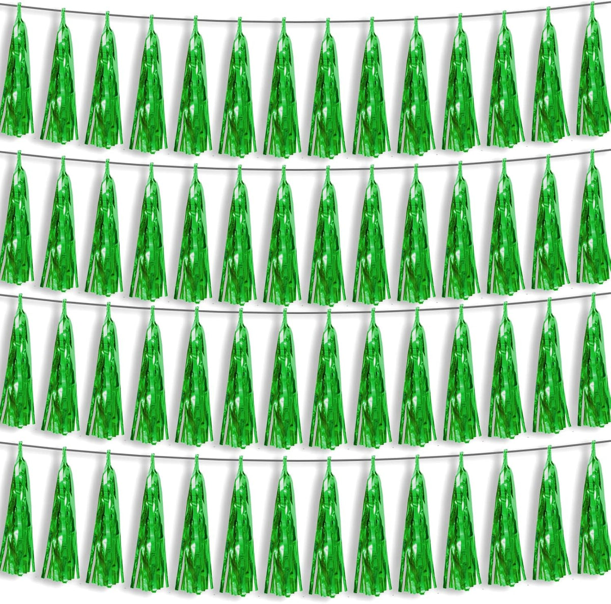 4P Green Foil Fringe Metallic Streamers Banner Tassel Garland for Parade Floats, Bachelorette, Wedding, Birthday, Halloween, Christmas, Bridal/Baby Shower Party Decorations