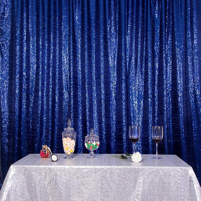 SquarePie 8x8ft Navy Blue Sequin Backdrop, High Density Non-Transparent Glitter - Image 6