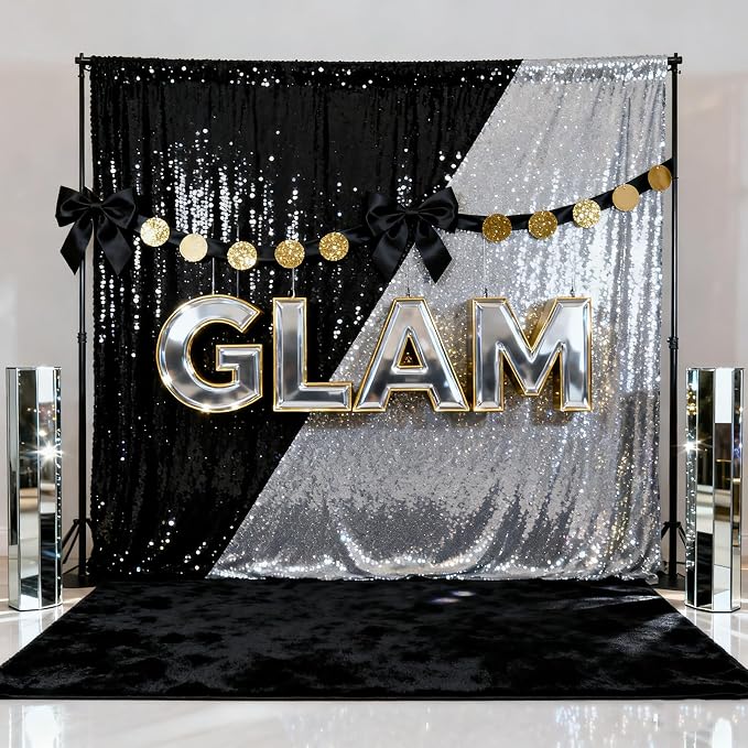 2FTx8FT Silver Glitter Sequin Curtain - Image 3