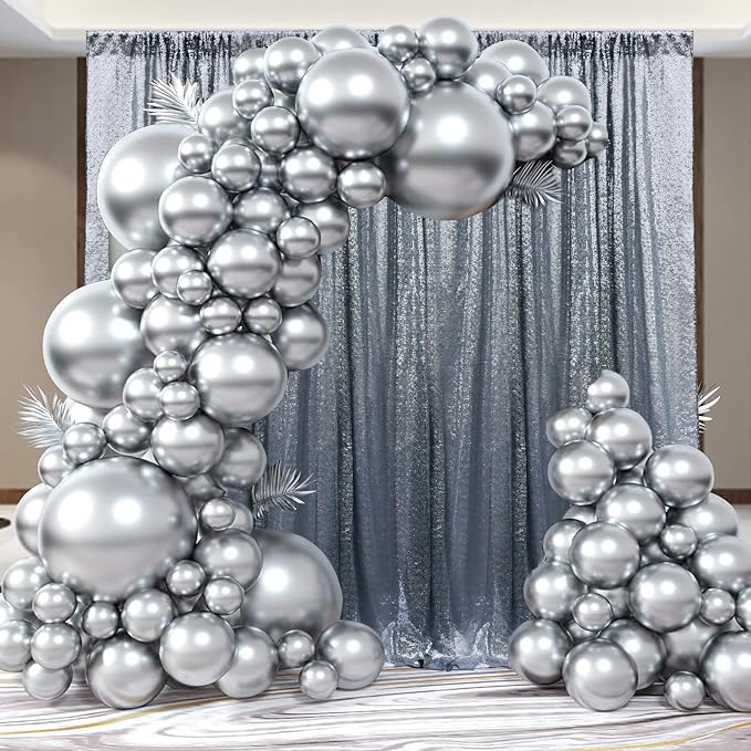 2×8FT-6PCS Black Silver Sequin Backdrop Curtains Panels, Photography Backdrop - Image 7
