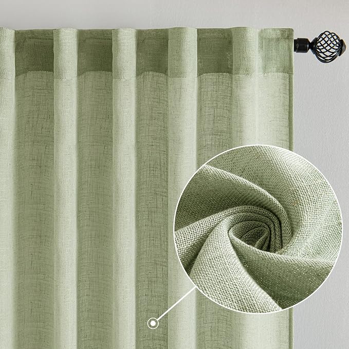 MIULEE Sage Green Linen Curtains 52x96 Inch Long - Image 2