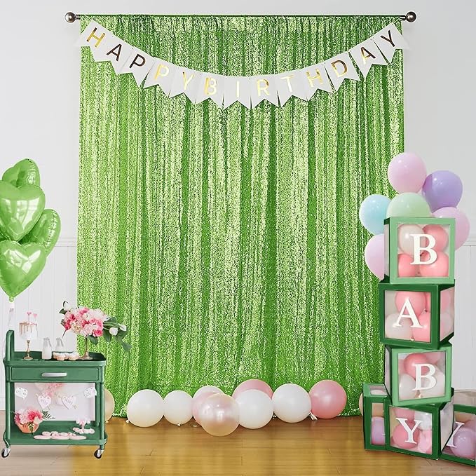 Sugargirl Apple Green Sequin Backdrop Curtain 4FTx8FT Glitter Apple Green - Image 2