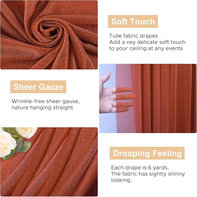 Wedding Arch Draping Fabric Backdrop Drapes 3 Panels, Terracotta | 28.7"x20FT - Image 2