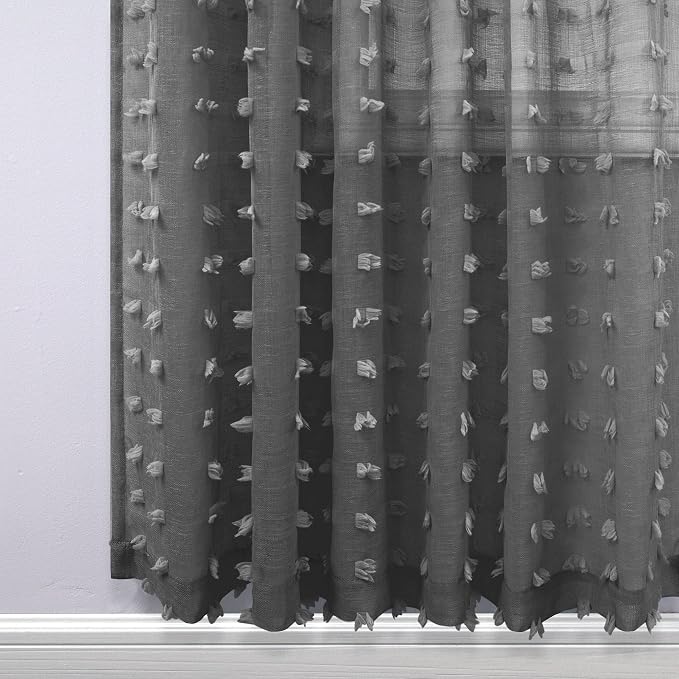 96 Inch Gray Sheer Curtains for Living Room Bedroom 2 Panels Set Back Tab Rod - Image 5