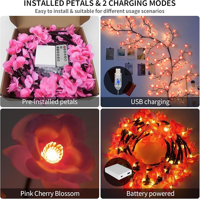 6FT 96LED Pink Cherry Blossom Tree Branch Lights - Image 4