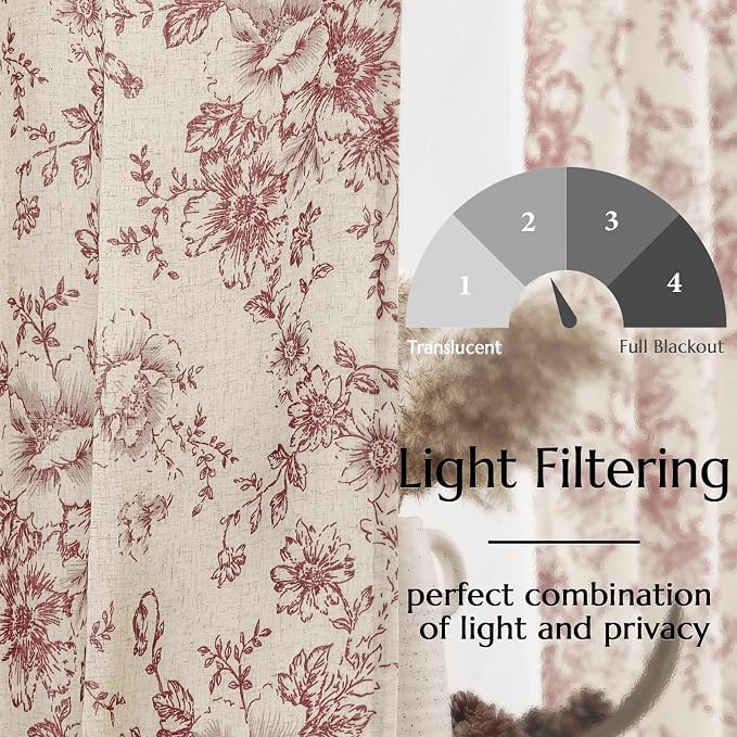 jinchan Floral Linen Curtains Lined 108 Inch Farmhouse Back Tab 2 Panels | - Image 4