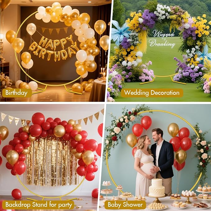 Nisoger 6.6FT Round Backdrop Stand, Circle Gold Balloon Wedding Arch Frame | - Image 9