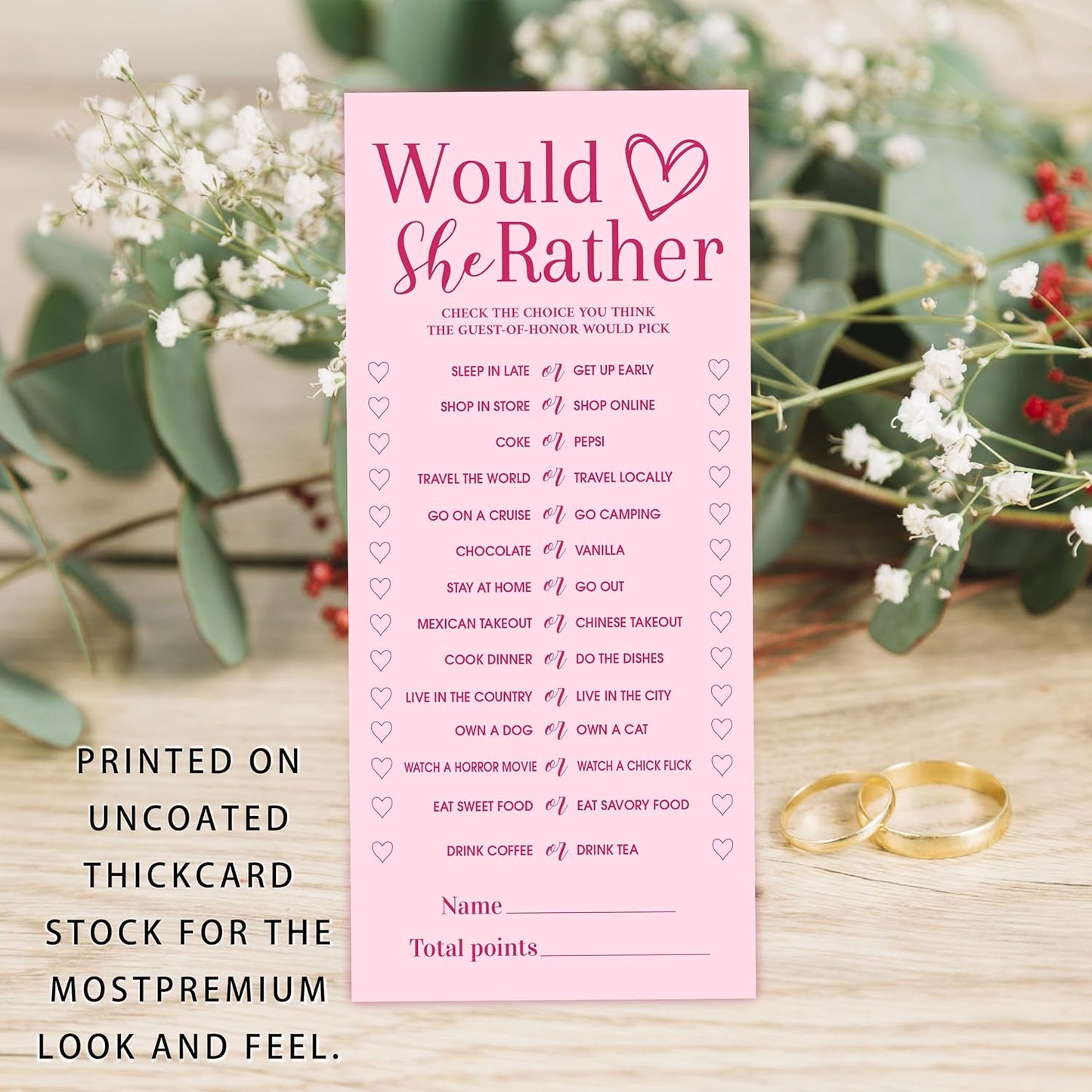 4x9 Inch Wedding Shower Games Cards, Would She Rather, Pink Bridal Shower Games for 25 Guests, Engagement Party Supplies, Wedding Party Supplies Decoration-A02