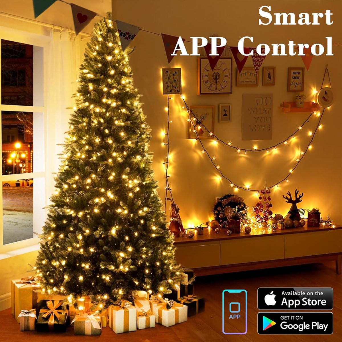 BrizLabs Smart Christmas Lights, 164ft 500 LED Color Changing Xmas Fairy Lights with APP/Voice Control, Warm White & Multicolor, Music Sync, Dimmable for Indoor/Outdoor Home