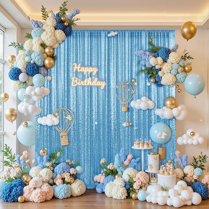 2×8FT-4PCS Blue Sequin Backdrop Curtains Panels, Photography Backdrop Glitter - Image 2