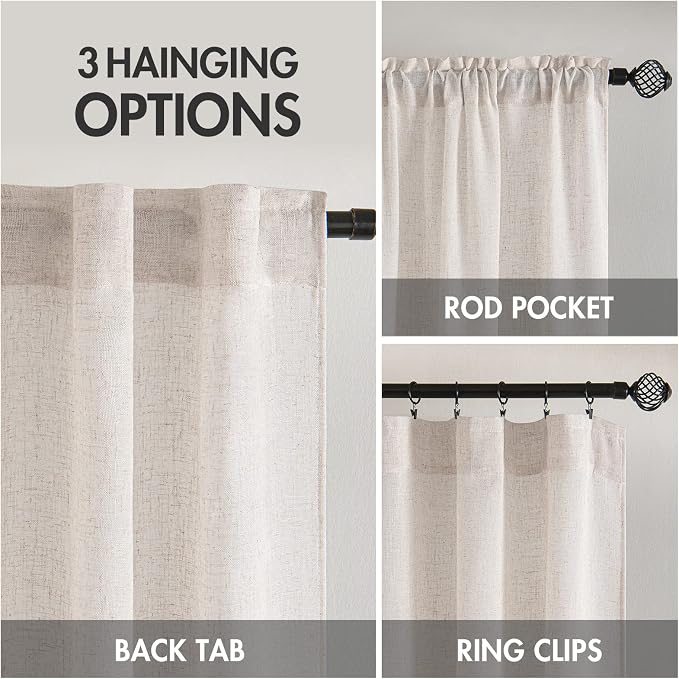 MIULEE White Short Linen Curtains 52x45 Inch Length 2 Panels - Image 3