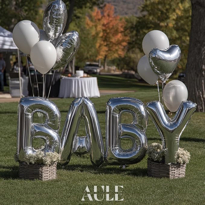 AULE 40 Inch Silver W Balloon Letter Foil A-Z Birthday Big Alphabet | Birthday - Image 5