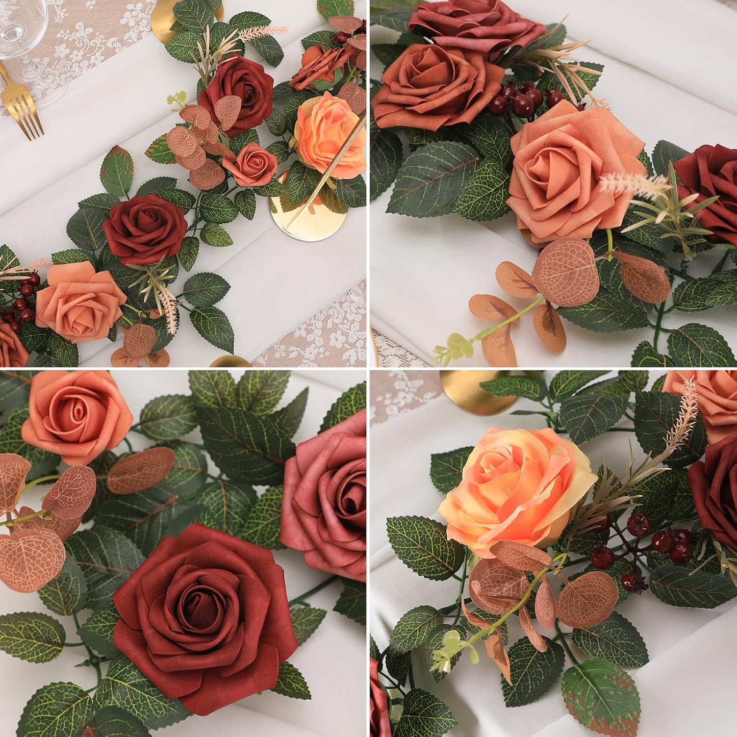 5FT Artificial Rose Flower Burgundy Fake Floral Garland for Wedding Ceremony Backdrop Arch Flowers Table Centerpieces Decorations