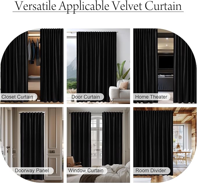 Extra Wide Black Velvet Curtains - Image 4
