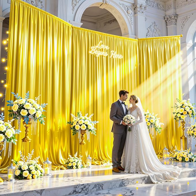 30x10ft Yellow Gold Glitter Backdrop Curtain - Image 2