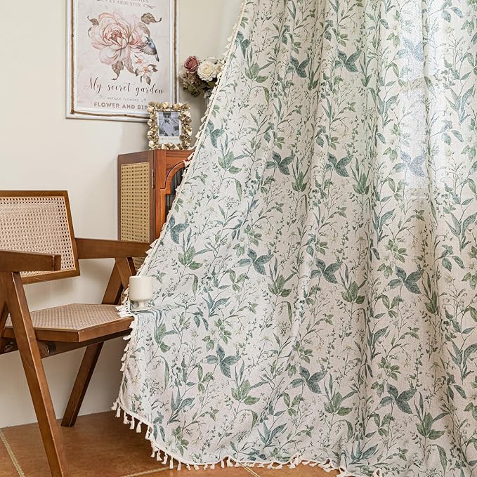 ENJOYBRIDAL Floral Curtains 96 Inches Semi Sheer Boho Drapes by ENJOYBRIDAL