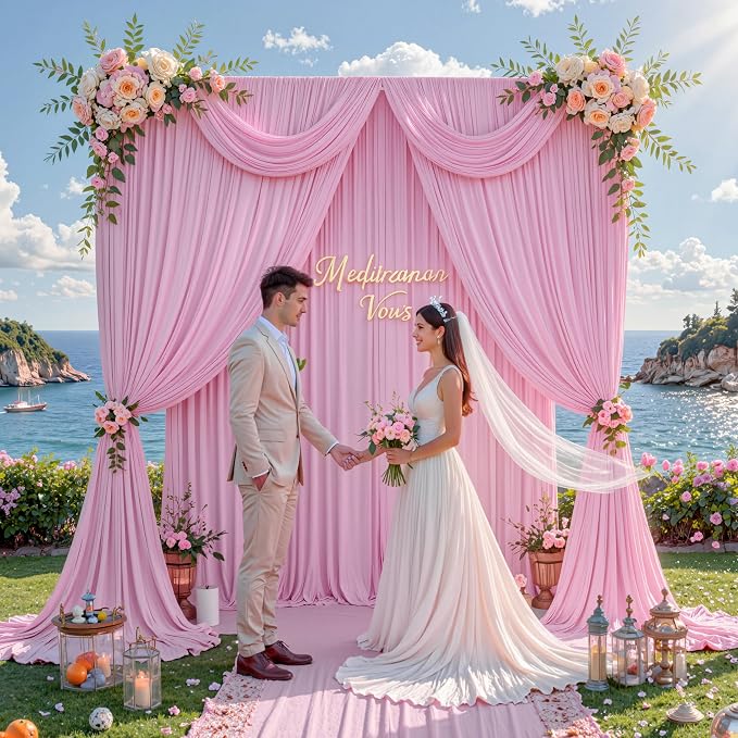 40 ft x 10 ft Wrinkle Free Baby Pink Backdrop Curtain - Image 8
