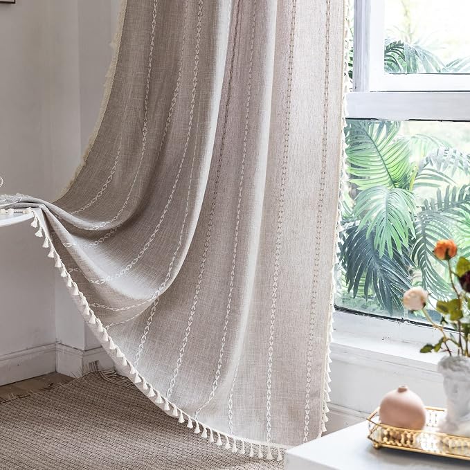 RoomTalks Tan Rustic Farmhouse Linen Kitchen Curtains 54 Inch Length Country by RoomTalks