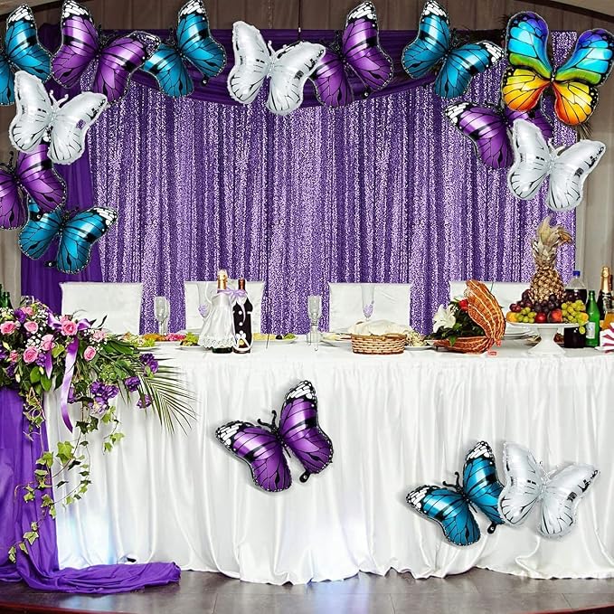 Sugargirl Purple Sequin Backdrop Curtain 3 Panels 2FTx8FT Glitter Purple - Image 3