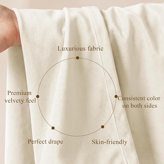 Ivory White Velvet Curtains for Nursery Back Tab, W52 x L63, Elegant Decor - Image 4
