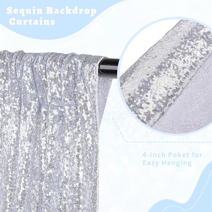 Silver Sequin Backdrop Curtains 6 Pcs 2ftx8ft Silver Curtains Background | - Image 5