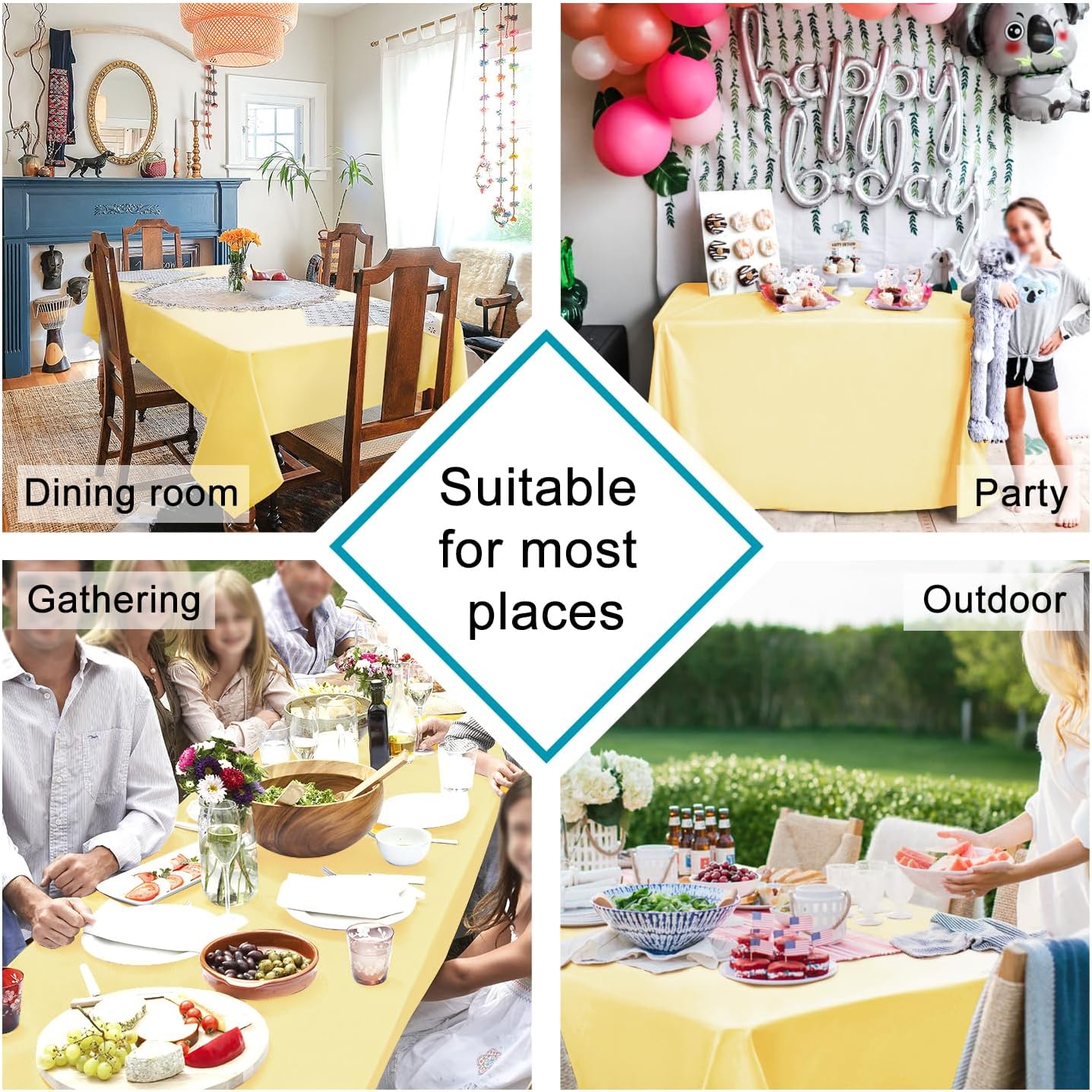 Hiasan Rectangle Tablecloth - Waterproof Washable Fabric Table Cloth for Dining & Party,54 x 120 Length, Light Yellow