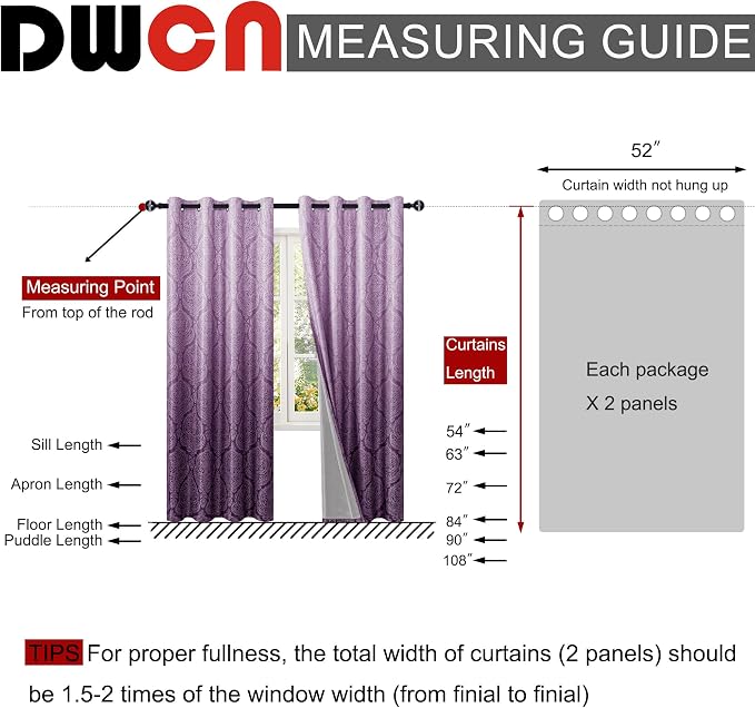 DWCN 100% Blackout Curtains for Bedroom 96 Inch Long-Damask Patterned Ombre - Image 8
