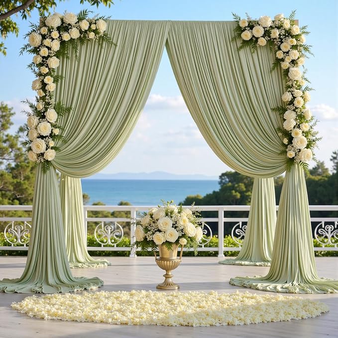 20ft x 10ft Wrinkle Free Sage Green Backdrop Curtains - Image 5
