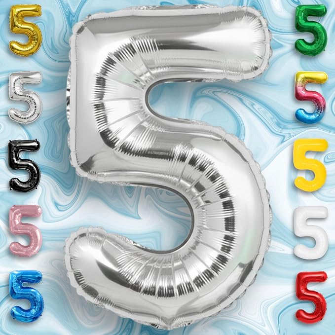 Silver Number Balloon 5 Mylar Foil Balloons 32 inch - Image 9