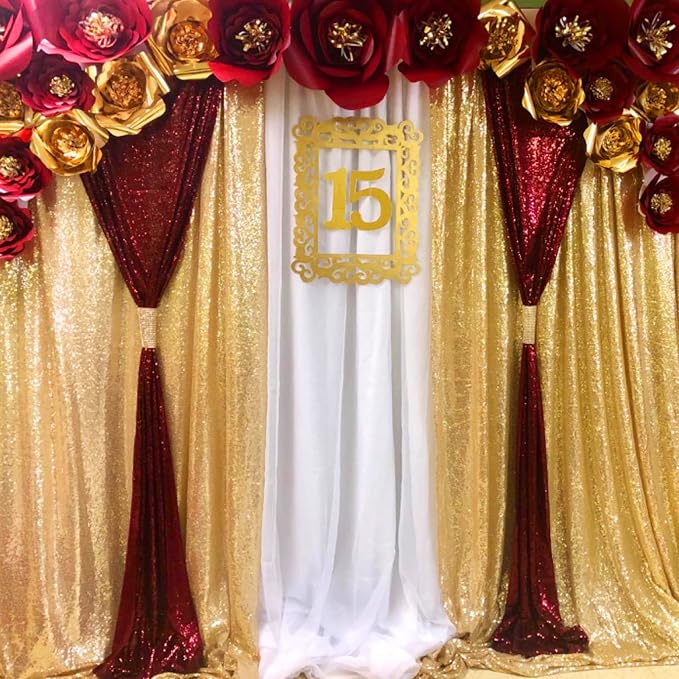 JYFLZQ Burgundy Sequin Backdrop Curtains 2ft x 8ft 4 Panel Glitter Photo Booth - Image 3
