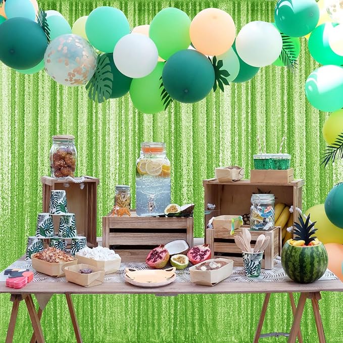 2×8FT-2PCS Green Sequin Backdrop Curtains Panels, Photography Backdrop Glitter - Image 2