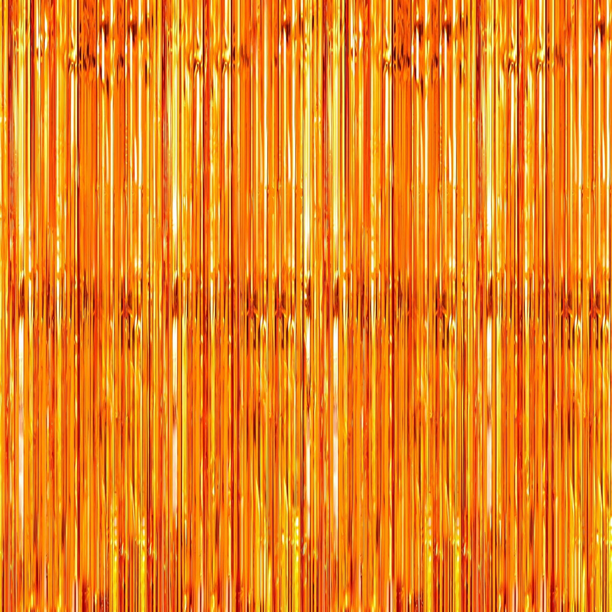 Crosize 3 Pack 3.3 x 9.9 ft Orange Foil Fringe Glitter Curtains Party Decorations, Tinsel Backdrop for Parties, Door Streamers for Birthday, Photo Booth Backdrops, Party Decor