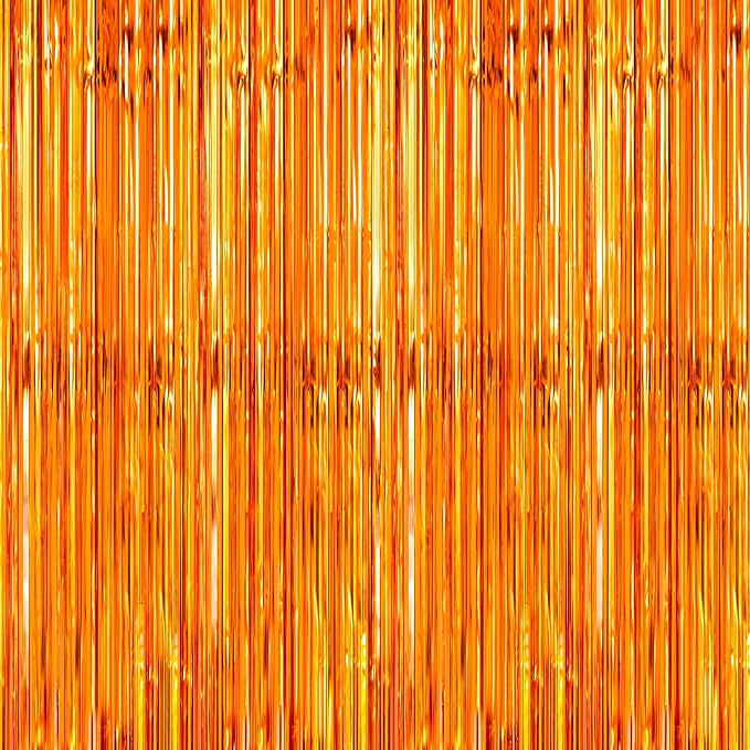 7 Pack 3.3 x 9.9 ft Orange Fringe Backdrop Streamers Party Decorations | Foil by Crosize
