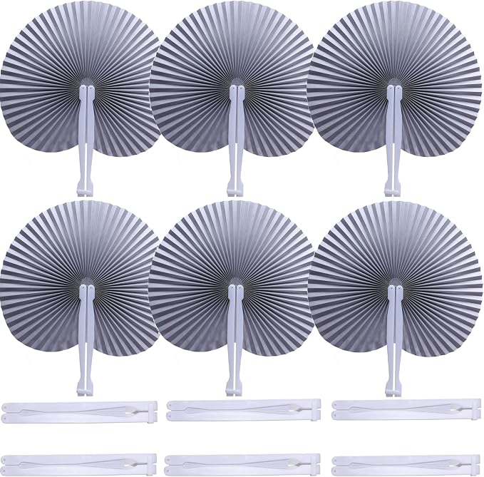 20 Pieces Silver Round Paper Fans | Foldable Handheld Fans by Bestage