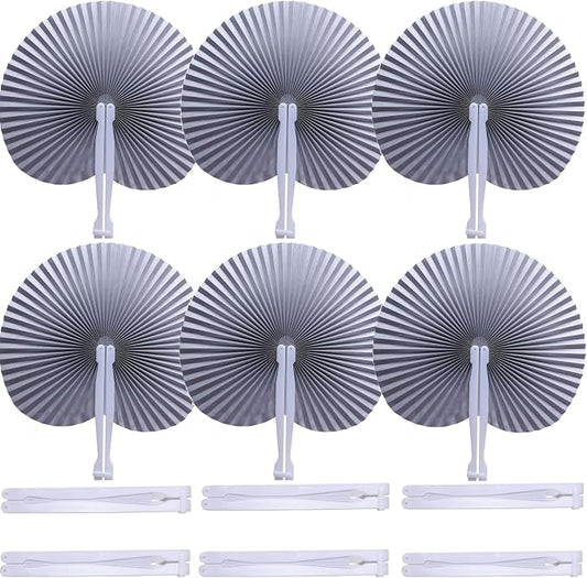 20 Pieces Silver Round Paper Fans | Foldable Handheld Fans by Bestage