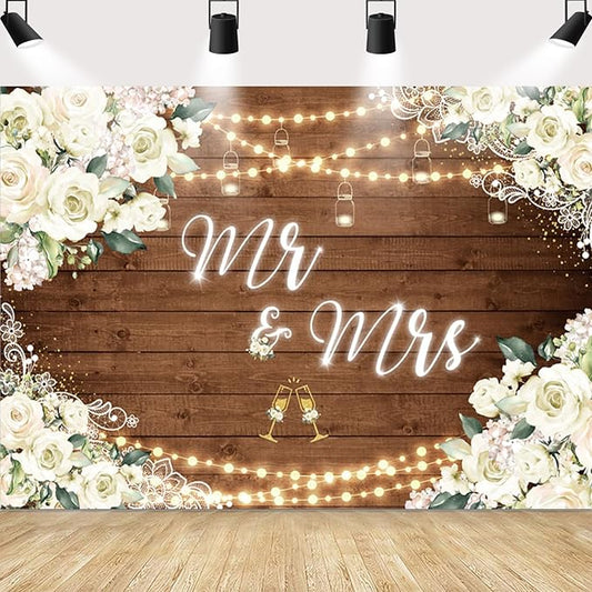 MEHOFOND 7x5ft Mr and Mrs Bridal Shower Backdrop Wedding Decorations Rustic by MEHOFOND