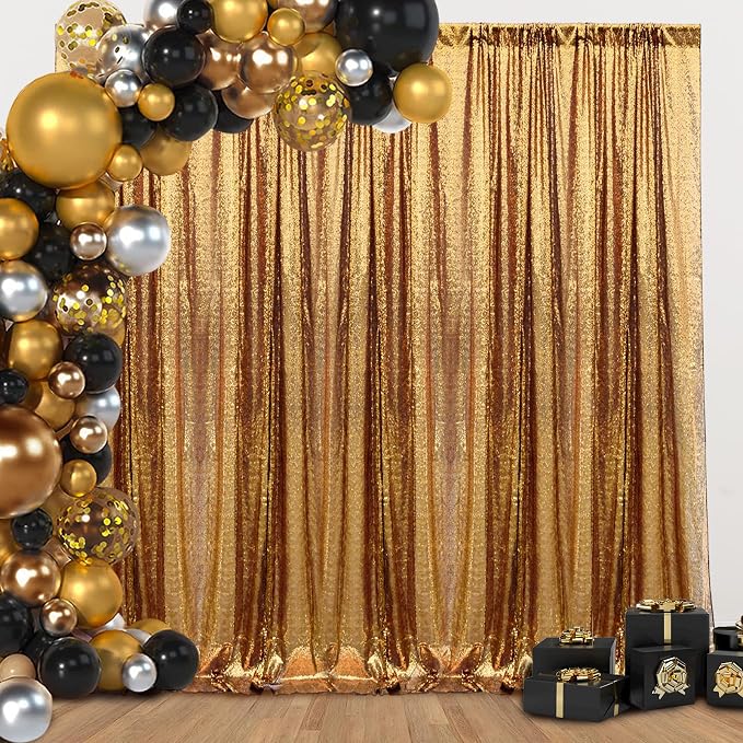 2×8FT-4PCS Black Gold Sequin Backdrop Curtains Panels, Photography Backdrop - Image 7