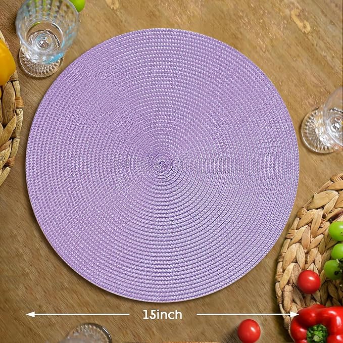 FunWheat Round Braided Placemats Set of 6 Table Mats - Image 2