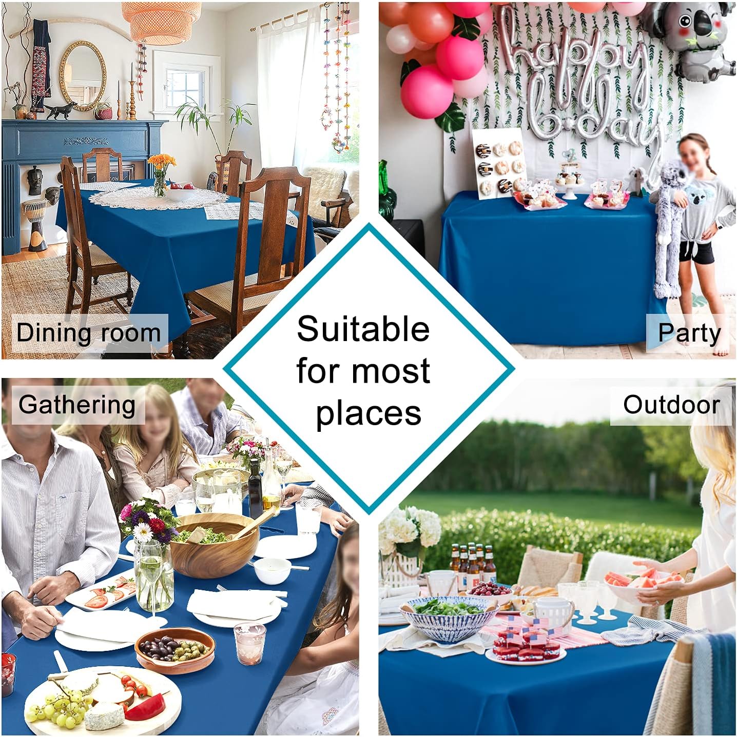 Hiasan 2 Pieces Royal Blue Tablecloth Square - Waterproof and Washable Fabric Table Cloth for Card Tables, 54 x 54 Inch