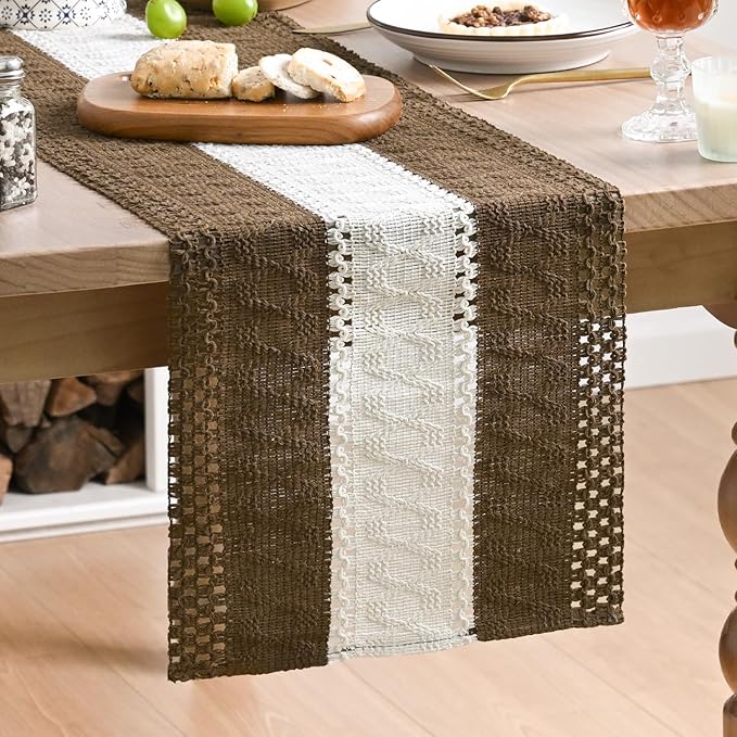 Artoid Mode Coffee Farmhouse Woven Table Runner 12x108 Inch | Seasonal Holiday by ArtoidMode