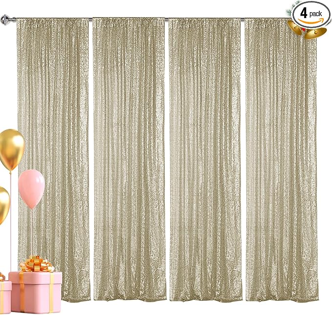 Hahuho Champagne Sequin Backdrop Curtain, Party Decoration（4 Panels, 2FT x 8FT by Hahuho