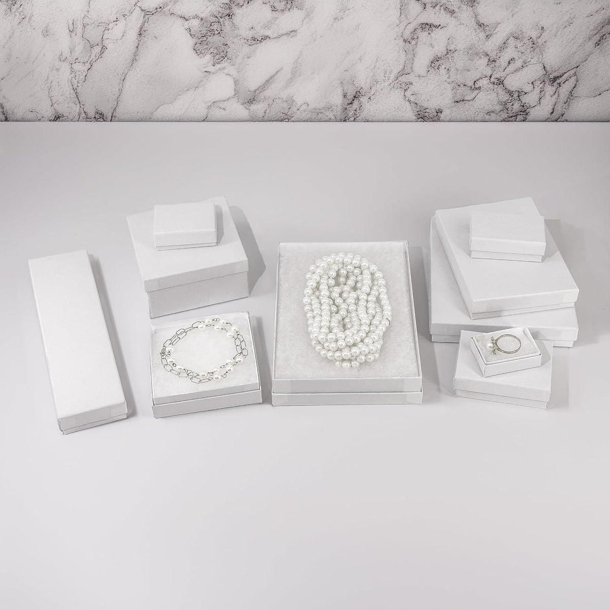 TheDisplayGuys - 25-Pack #53 Kraft Paper Cardboard Gift Boxes/Jewelry Cases w. Cotton Padding & Lid - Matte White - (5.4" x 3.9" x 1.0")