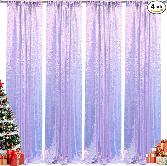 2×8FT-4PCS Mermaid Purple Sequin Backdrop Curtains Panels, Photography Backdrop by Pufogu
