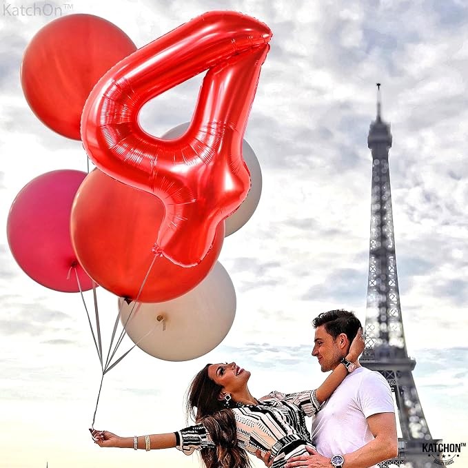 KatchOn Red Number 4 Balloons 40 Inch, 4 Birthday Decorations | Red 4 Balloon - Image 3