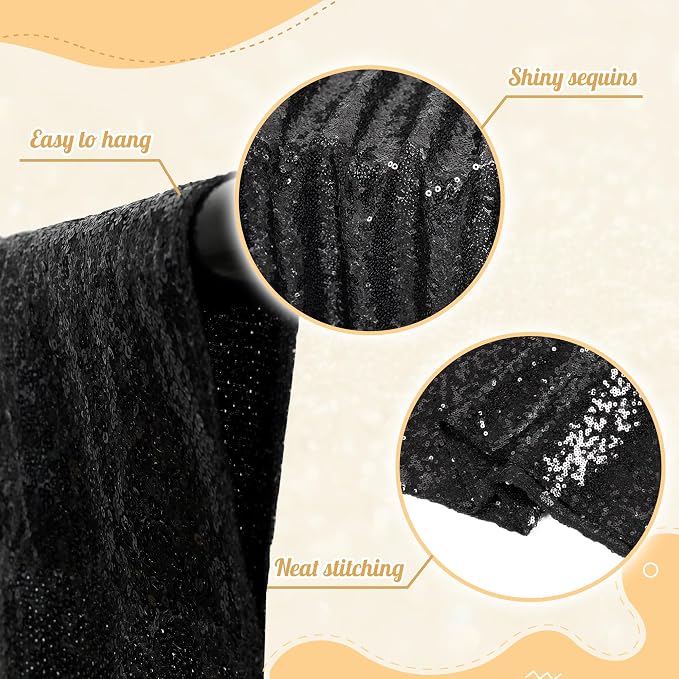 PartyDelight Black Sequin Backdrop 6x7ft Sparkly Photo Curtain | 4 Inch Rod - Image 2