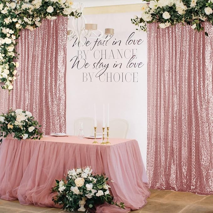 Hahuho Rose Gold Sequin Backdrop Curtain, Party Decoration（2 Panels, 4FT x 8FT - Image 4