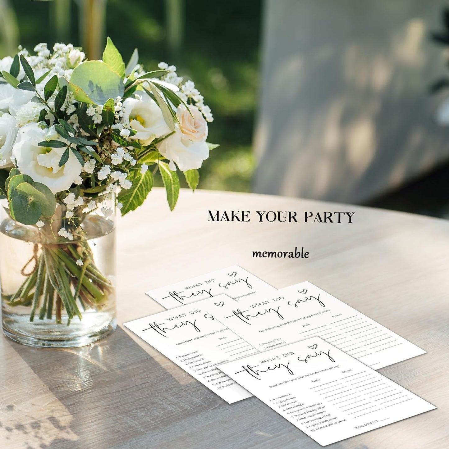 Bridal Shower Games, What Did They Say, 25Pcs Minimalist White Double-Sided Bridal Game Cards, Wedding Shower Games for Guests, Engagement Bachelorette Party Supplies - A24