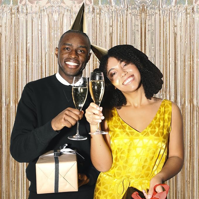 5 Pack Champagne Foil Curtain Backdrop 3.2ft x 9.8ft Metallic Tinsel Foil - Image 7