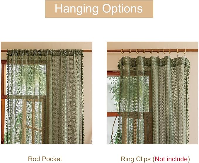 Sutuo Home Olive Green Boho Lace Curtains 84 Inches Long - Image 5